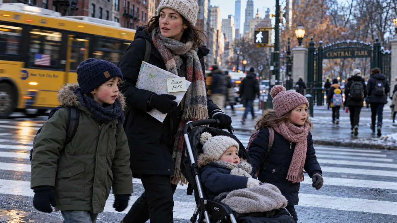 Visiter New York avec des enfants : famille traverse un passage piéton