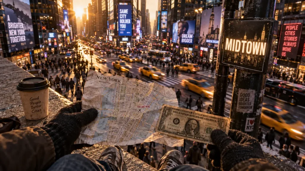 Visiter new york en 6 jours : vue de Times Square, taxis jaunes au golden hour