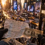 Visiter new york en 6 jours : vue de Times Square, taxis jaunes au golden hour