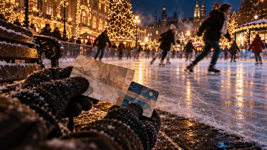 Voyage new york noel 2026 : billets et carte de métro près d’une patinoire